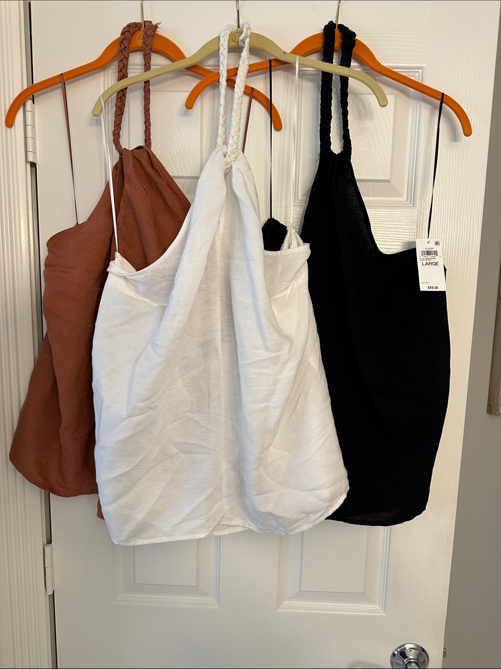 Braided Strap Linen-Blend Tank Top White, Black, Rust